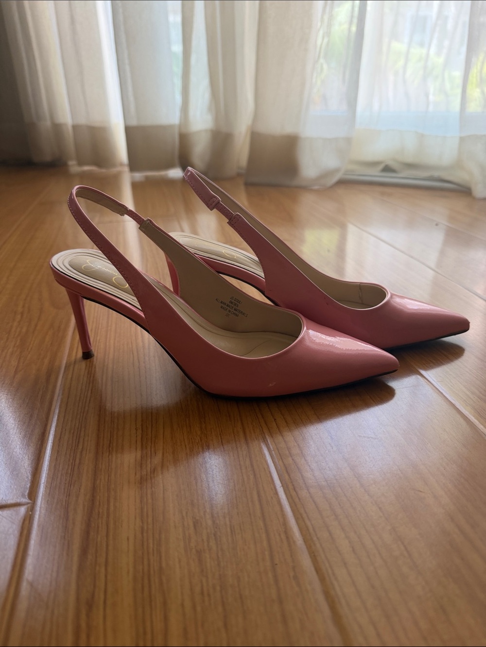 Jessica Simpson Pink Patent Slingback Pointed-Toe Heels